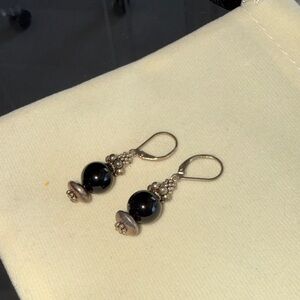 Sterling Drop Earrings with Black Onyx Beads